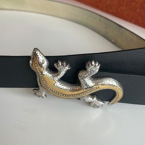 Chicos metallic jeweled lizard black leather belt